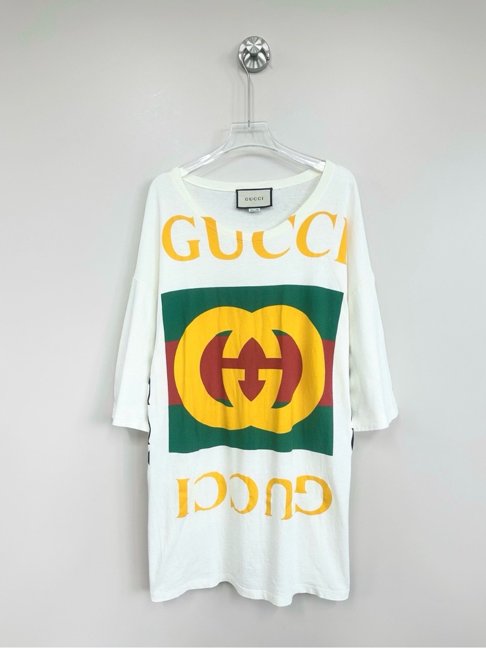 🚩steal Gucci White Mini Dress with Green, Yellow & Red Logo